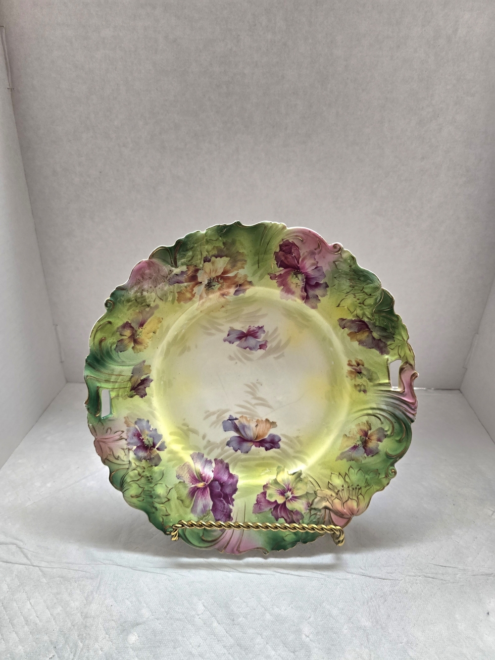 Antique R.S. Prussia Scattered Flowers Cake Plate Bowl Purple Pink Green Yellow.